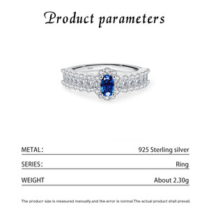 2026 Trending S925 Sterling <b>Silver</b> Halo Oval Blue Gemstone Paved Band <b>Ring</b> Elegant Jewelry Gift For Women Daily Wear - Product Image 5