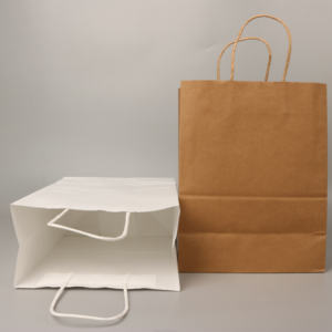 Sacs de courses en papier kraft blanc et brun personnalisés en gros avec poignées, sacs de transport pour restaurants, sacs à emporter pour la nourriture - Product Image 3