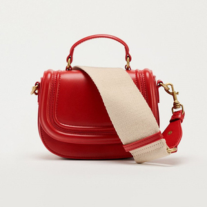 Bolso de Hombro Tipo Bandolera Pequeño de Cuero PU Rojo Vintage para <span class=keywords><strong>Mujer</strong></span>, con Solapa, Correa Ancha y Diseño Redondo - Product Image 1