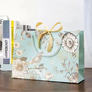 ถุงกระดาษช้อปปิ้งสีขาวขนาดใหญ่และกลาง พิมพ์ลายเต็มใบเคลือบลามิเนตแบบด้าน หรูหรา แข็งแรง ทนทาน สำหรับใส่เสื้อผ้า พร้อมโลโก้ - Product Image 2
