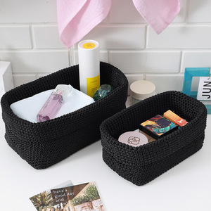 <span class=keywords><strong>Panier</strong></span> de <span class=keywords><strong>rangement</strong></span> de bureau rectangulaire tricoté au crochet à la main avec <span class=keywords><strong>panier</strong></span> de pique-nique de printemps de deux tailles - Product Image 3