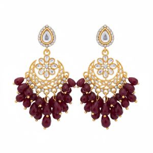 Pendientes colgantes de cuentas y piedra Kundan chapados en oro Accesorio de moda - Product Image 2