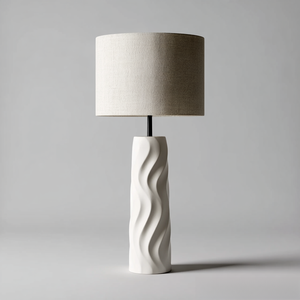 Lampe de table LED moderne minimaliste en PETG blanc ondulé, télécommande, abat-jour en tissu de lin, style Wabi Sabi, vente en gros d'usine - Product Image 1