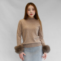 Pulls doux pour femmes de couleur unie, fabriqués directement par l'usine Tyan, avec poignets en fourrure de renard véritable amovibles