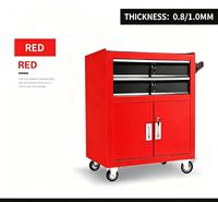 Armoire à outils mobile rouge avec panneau perforé, chariot de rangement verrouillable pour atelier