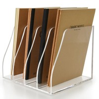 Organizador de Archivos de Escritorio Vertical de Acrílico de Alta Transparencia con 4 Compartimentos para Uso en Oficina y Hogar, para Libros/Revistas/Documentos