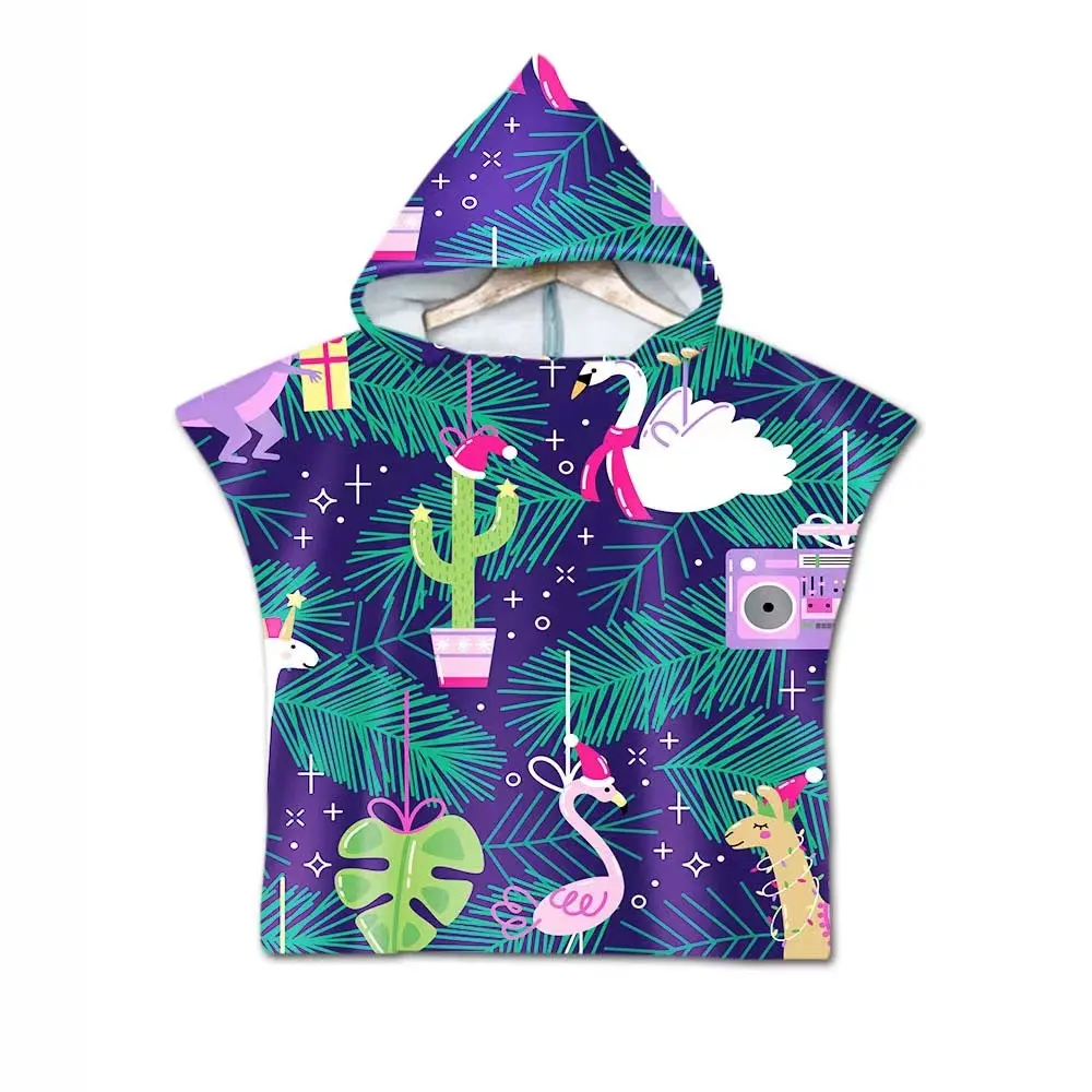 Yumuşak su emici çocuk özel baskı logo mikrofiber terry çocuklar hoodie panço plaj havlusu