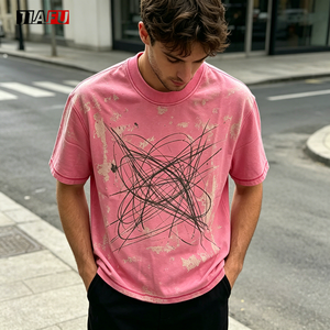 T-shirt da uomo streetwear 230gsm, vestibilità ampia, 100% cotone, lavaggio vintage, personalizzabile con grafica, all'ingrosso - Product Image 2