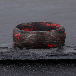Poya Red Burl Forged Carbon Fiber Wedding <strong>Ring</strong> for Men - Product Image 4