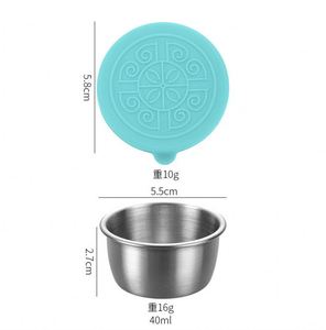 Factory Price 50ml Stainless Steel <b>Sauce</b> Cup Rounded with Cover for Leak-proof Salad Ketchup Bento Saucer - Product Image 1