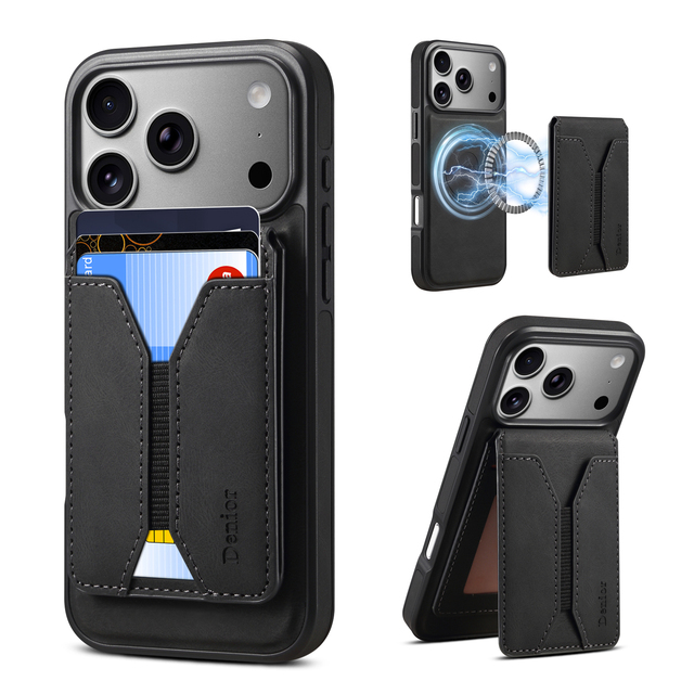 Denior Skin-Feel PU Leather Card Holder Stand Magnetic Charging Phone Case Compatible with Apple 17/16/15/14/13/12 Series