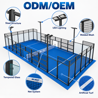 Terrain de padel panoramique commercial 10x20m extérieur/intérieur, verre trempé 12mm, structure en acier, éclairage LED, fabricant OEM ODM