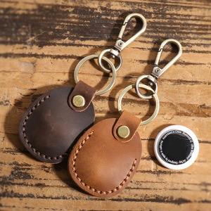Custom Logo Genuine Full Grain Leather Case Crazy Horse Leather Tracker Case for Anti-Lost <b>Key</b> <b>Ring</b> for AirTag - Product Image 2