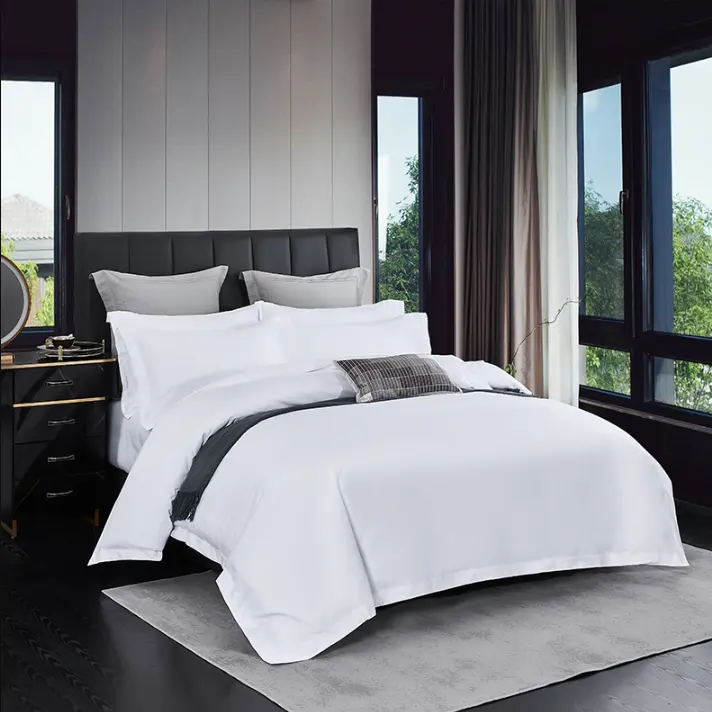 Custom 250 300 400 600 1000 Thread Count Egyptian Cotton 4 Pcs Bedsheet Hotel Design Bedding Bed Linen Sheet Set