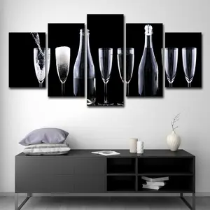 Şampanya şarap bardağı ve şişe tuval duvar sanatı Modern dekoratif boyama yapıt natürmort baskılı resim duvar dekorasyon