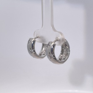 Tianyu Gems Gold-plated <b>Brass</b> Classic Women's Hoop Earrings with White Round Cubic Zirconia and Star Engraving - Product Image 2