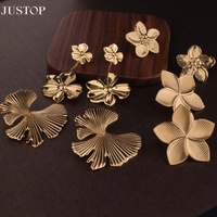 Anting Tusuk Daun Semanggi Empat Berlapis Emas 18K dari Baja Anti Karat, Perhiasan Wanita Trendi, Ukiran Logo Gratis JUSTOP Custom