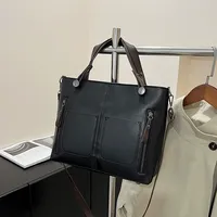 Tas Tote kapasitas besar wanita, tas bahu tunggal mode Eropa dan Amerika, tas Tote Retro untuk wanita, tas selempang sederhana