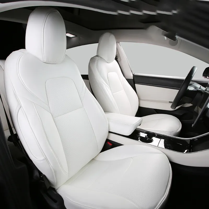 Funda de asiento de coche para Tesla Model 3 Model Y Model X, fundas de asiento de cuero para coches de lujo, accesorios interiores
