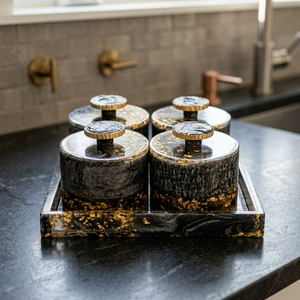 Black Gold Epoxy Resin Vintage <b>Spice</b> <b>Jars</b> Set Plastic Cover 250ml Air Tight Storage Bottles Home Kitchen Gifting Modern Luxury - Product Image 1