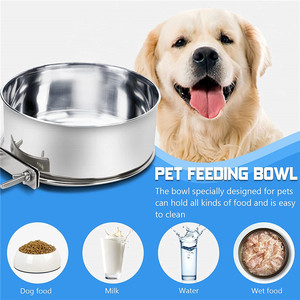 Detachable <strong>Dog</strong> Cat Cage Kennel Hanging <strong>Bowl</strong> Pet <strong>Dog</strong> Stainless Steel Coop Cups with Clamp Holder - Product Image 4