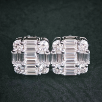 Perhiasan Hip Hop Lolos Uji Berlian Perak Sterling 925 VVS Warna D Moissanite Berlian Anting Stud Baguette Klasik