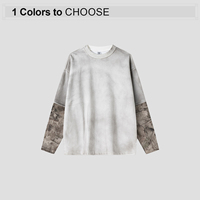 T-shirt long vintage pour homme 340G, coupe oversize à épaules tombantes, motif camouflage color block, avec logo vintage imprimé par transfert thermique