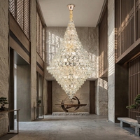 Lustre en cristal moderne de luxe ovale E12, suspension longue sur mesure à hauteur réglable pour hôtel, duplex, escalier haut