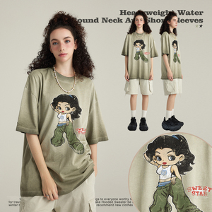 2024 Spring and Summer American Vintage Washed Gradient 100% Cotton Oversized Short Sleeve T-shirt Men - Product Image 2