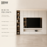 Meuble TV moderne italien en bois massif blanc cassé, unité murale intégrée avec rangement en chêne fumé, OEM ODM