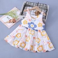 Gaun Musim Panas Baru untuk Anak Perempuan, Gaun Bertingkat dengan Motif Cetak, Tanpa Lengan, Model Tank, Bagian Atas Berpotongan, Bagian Bawah Mengembang dan Menyala