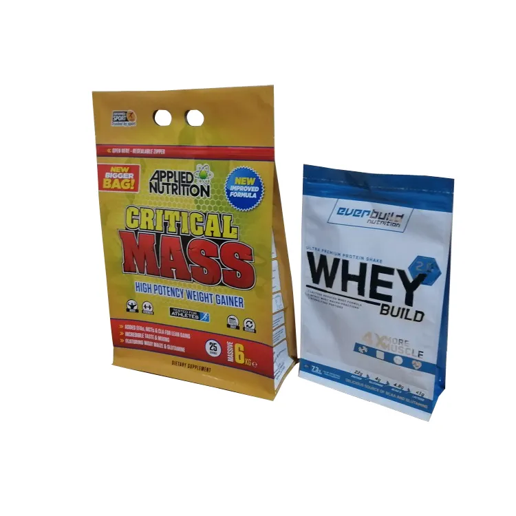 Laminated 6 kg whey protein powder packaging bags manufacturing nutrition powder standing flat bottom pouch for packing