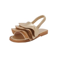 Nouvelles sandales d'été pour filles, à lacets en feuille de lotus, avec bride élastique dorée, à enfiler, respirantes, pour la plage et l'extérieur, avec nœud en dentelle plissée, style mignon