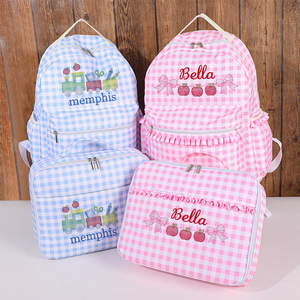Wholesale Kids Name <strong>School</strong> Bag <strong>Large</strong> Nylon Book Bag Monogram Ruffle Gingham <strong>School</strong> <strong>Backpack</strong> - Product Image 1