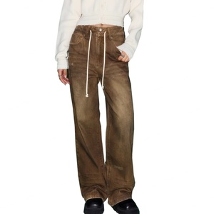Pantalones Vaqueros Casuales Vintage para Hombre al por Mayor, Novedad, Desgastados, Lavados, de Pierna Ancha con Cordón, Combinables con Todo - Product Image 5