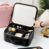 Trousse de Maquillage Transfrontalière avec Lumière LED et Miroir Grande Capacité Portable Professionnelle Double Couche