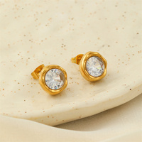 Boucles d'oreilles en acier inoxydable pour femmes, petites, brillantes, luxueuses, avec cristaux, tendance, accessoires imperméables en PVD 18K, bijoux à la mode pour dames