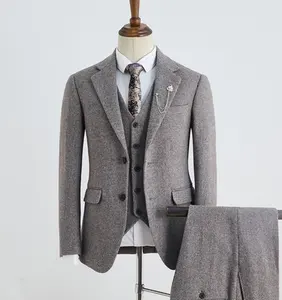 Wool suit men's suit new customized thick models herringbone pattern Slim senior feeling three-piece suit