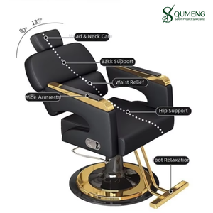 Sillas de Peluquería Hidráulicas de Cuero Negro Modernas QUMENG, Silla de Peluquería Reclinable con Altura Ajustable - Product Image 4