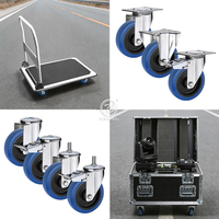 Roue pivotante en caoutchouc élastique bleu à noyau en nylon de 80 à 200 mm, frein total, robuste pour les valises de transport et les applications industrielles