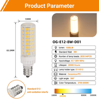 E12 Lampe à maïs à intensité variable E11 E12 Dimmable 8w 120V BA15D GY6.35 Corps en céramique Lampe à maïs à LED 2700K Blanc chaud E11 E12 G4 G9 Ampoule à LED