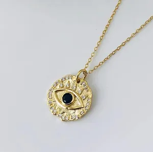 Inspire Jewelry Dainty Gold Plated 316L Stainless Steel Simple Devil Eye Zircon Pendant Charm Necklace for Wedding or Gift