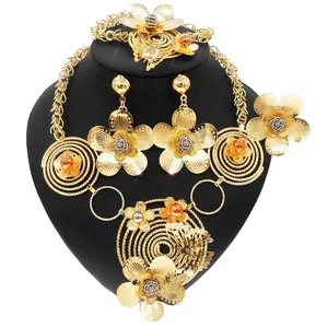 Dubai Gold Schmuck Online-Shopping Vergoldete Schmuck Set Frauen Brasilien Halskette Set Mode Braut für Hochzeit oder Feier