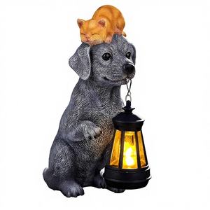 Escultura de Perro Pintada <span class=keywords><strong>a</strong></span> Mano con Energí<span class=keywords><strong>a</strong></span> Solar, Figura de Mascota de Resina, Linterna, Luz, Decoración para Jardín Exterior, Regalo para Mujeres y Abuelas - Product Image 1