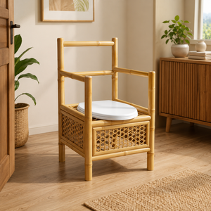 Chaise de toilette en bambou écologique, siège réglable, accoudoirs rembourrés, bassin amovible, étanche, classe III, qualité médicale - Product Image 1