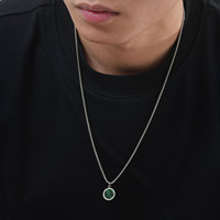 Échantillon Géométrique Design Turquoise Oeil de Tigre Pierre Naturelle Pendentif Rond Long Collier Chaîne Bijoux en Acier Inoxydable Pour Hommes