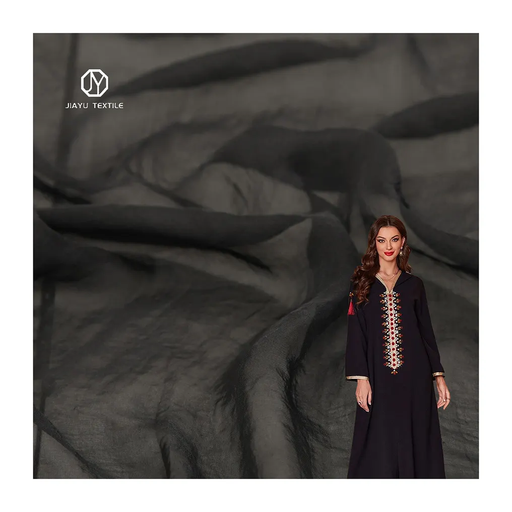 35gsm hồi giáo Dubai abaya vải dệt nguyên liệu màu đen đồng bằng voan vải cho phụ nữ và nam giới áo choàng
