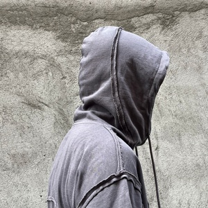 Custom Heavyweight 100% Cotton Oversize Deconstructed Hoodie for <b>Men</b> High Street Fashion Raw Edge Distressed Vintage <b>Sweatshirt</b> - Product Image 2