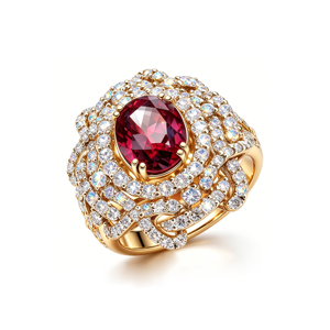 แหวนค็อกเทลทองคำแท้สำหรับผู้หญิง S925/10K/14K/18K ประดับทับทิมทรงกลมเจียระไนแบบเหลี่ยมเพชรพลอย ดีไซน์ดอกไม้สุดหรู - Product Image 1