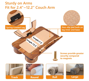 Tavolino Pieghevole in Legno per Bracciolo del <span class=keywords><strong>Divano</strong></span> con Portabicchieri Girevole a 360°, Clip per Bracciolo del <span class=keywords><strong>Divano</strong></span> per Bevande, Snack, Telecomando, Telefono - Product Image 5